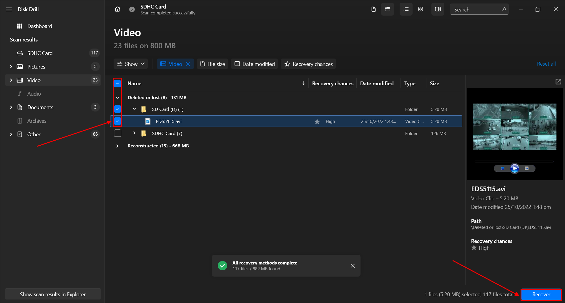 file selection window in Disk Drill