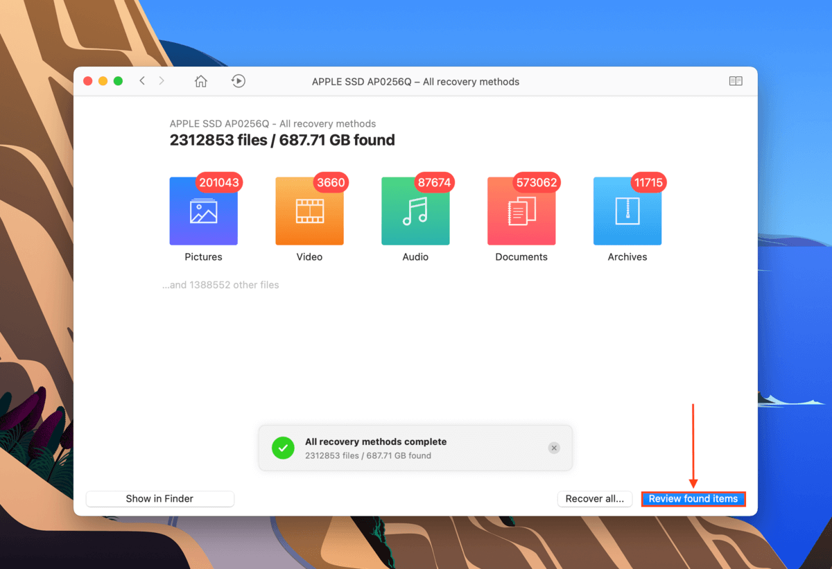 scan results in disk drill