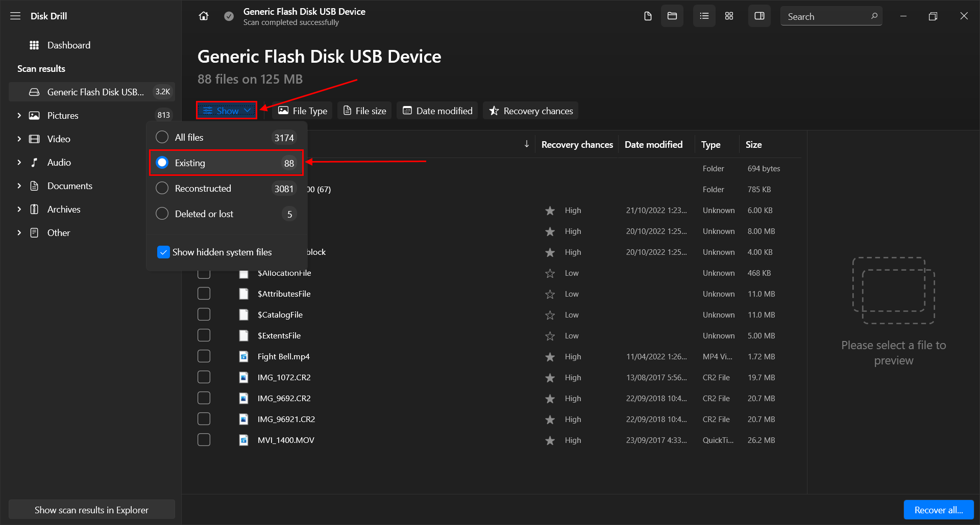 filter menu in disk drill
