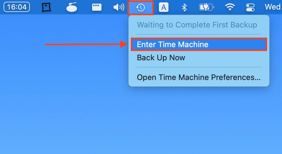 Time Machine dropdown menu in desktop