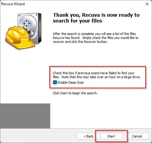 Recuva Enable Deep Scan