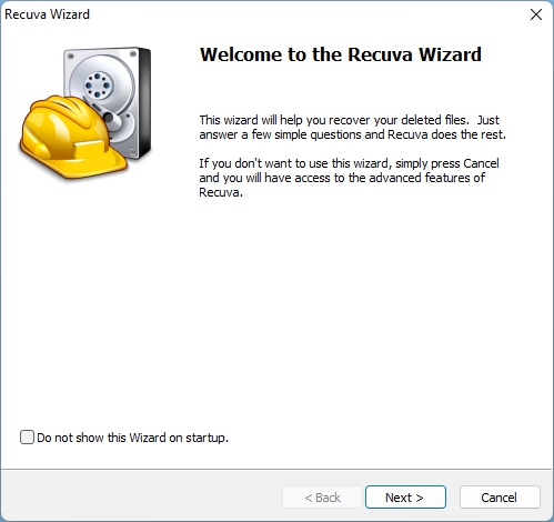 Recuva Wizard First Window