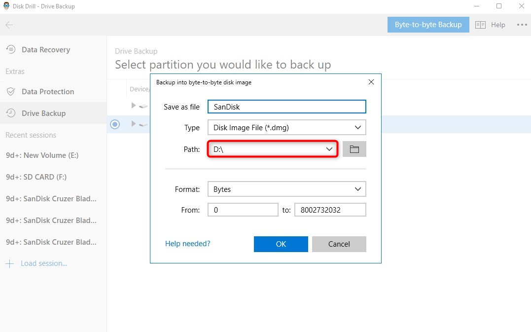 creating a backup using byte to byte backup