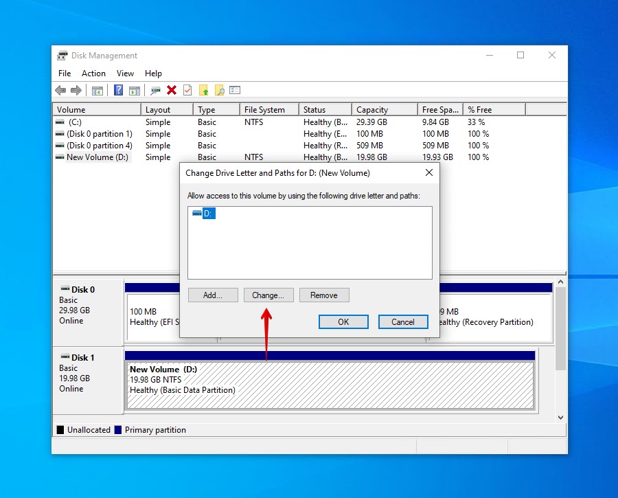 Changing the existing drive letter.