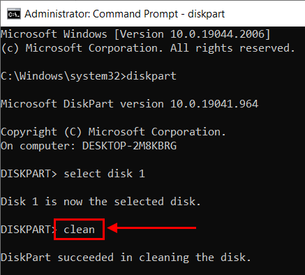 clean command in Command Prompt