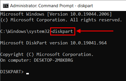 diskpart in Command Prompt