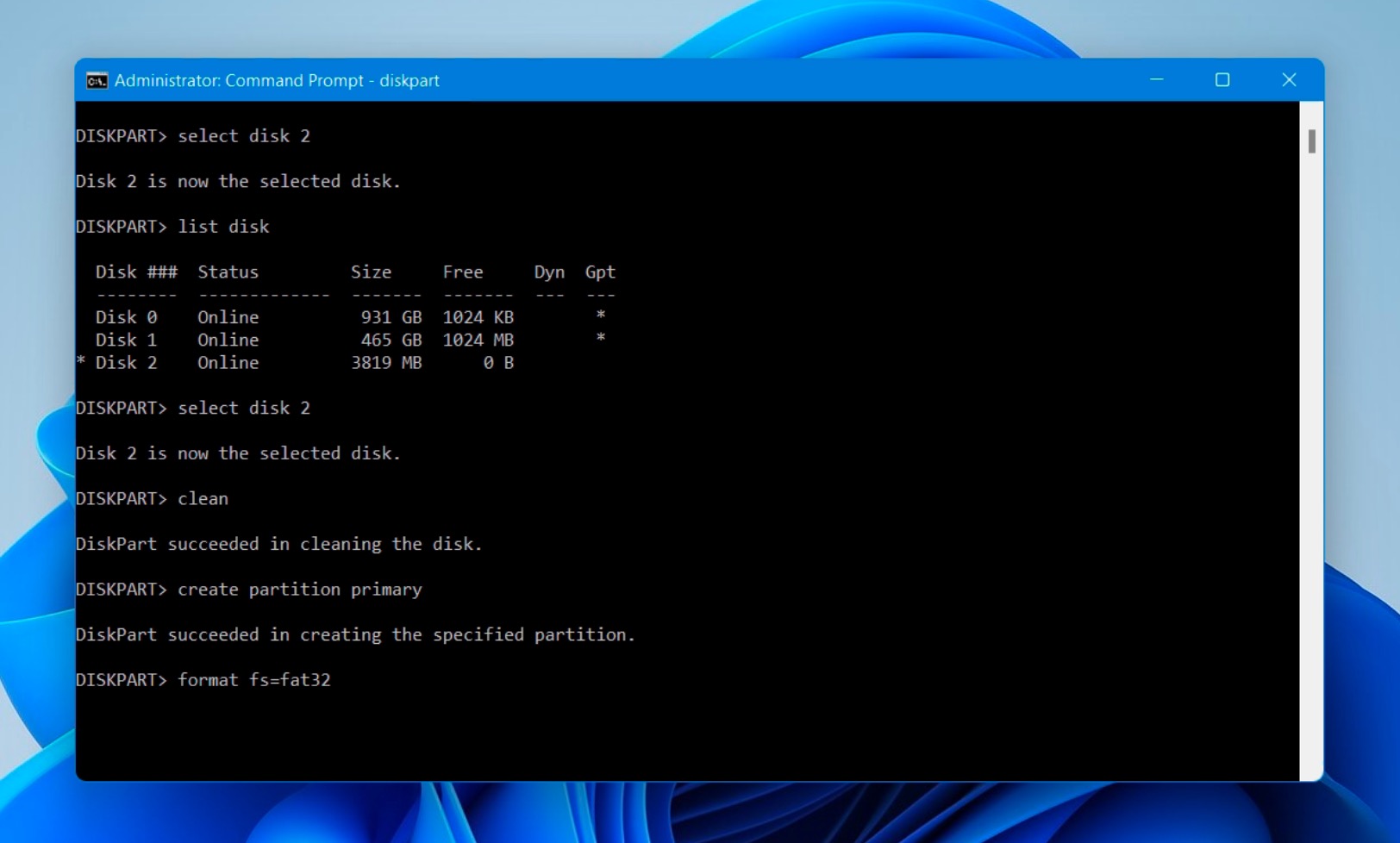 Create a partition command CMD