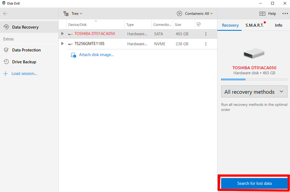 disk drill search for lost data