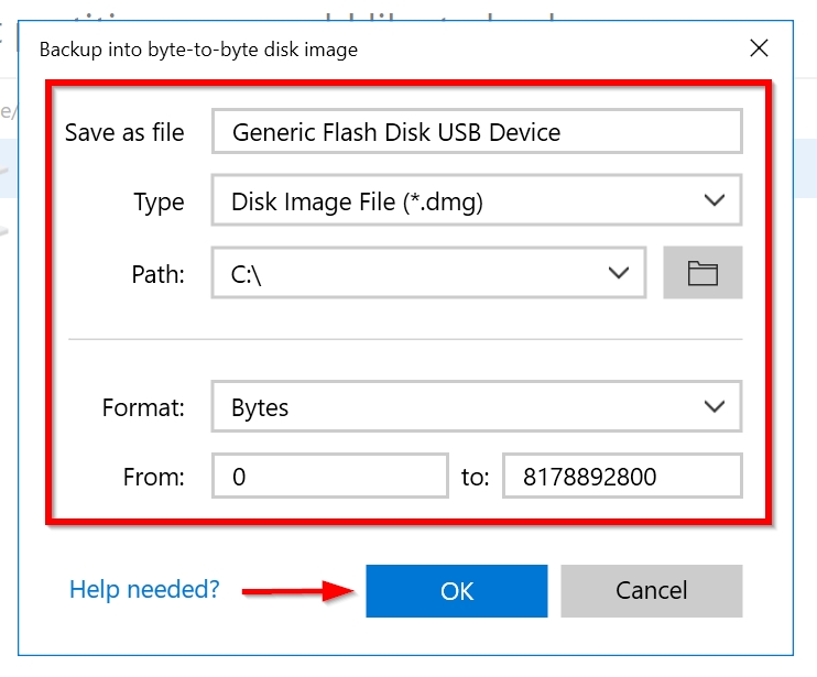 Disk image parameters window in Disk Drill.