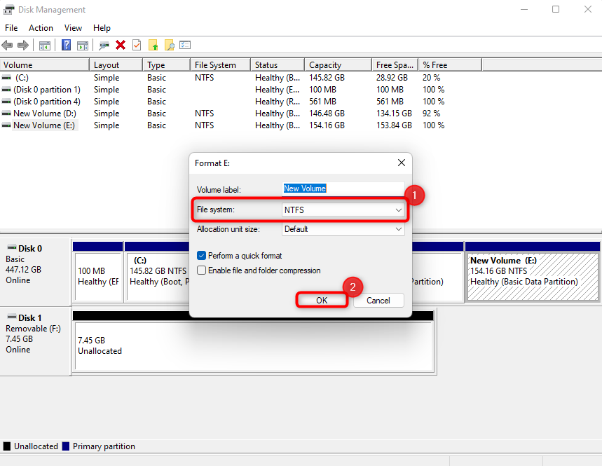 formatting using disk management