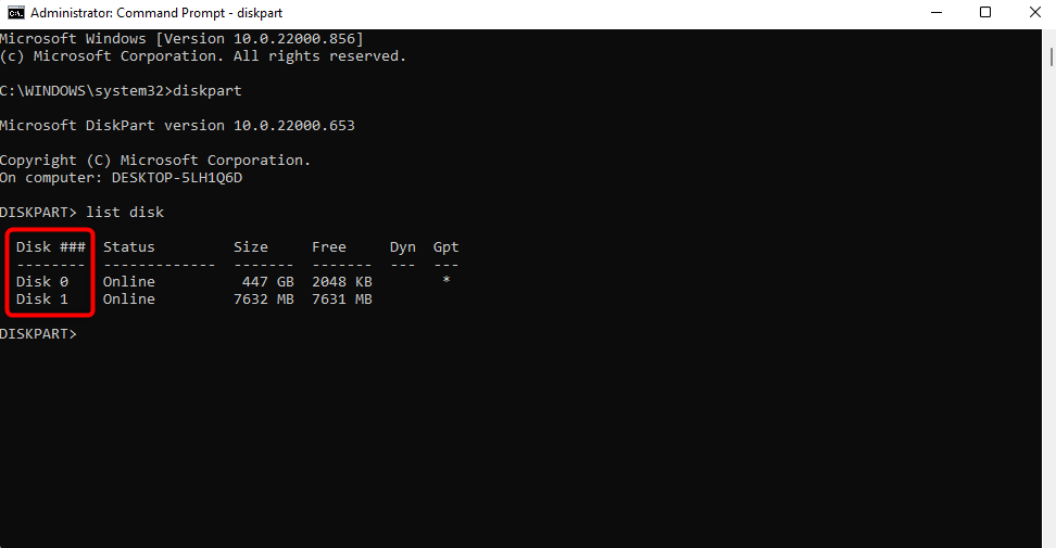 formatting using diskpart