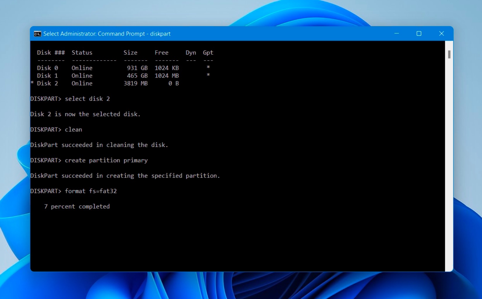 Format disk command CMD