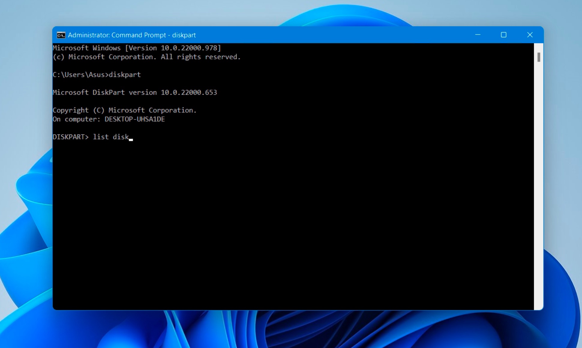 List disk command CMD