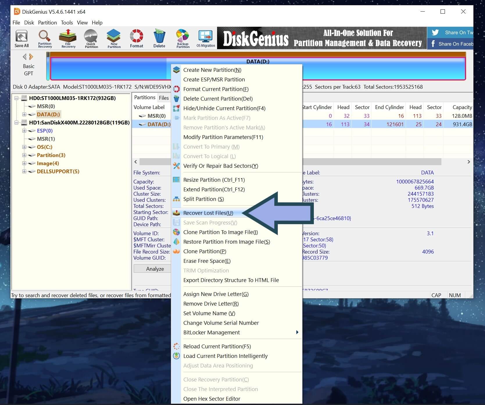 Choosing a disk to scan for deleted WebM files