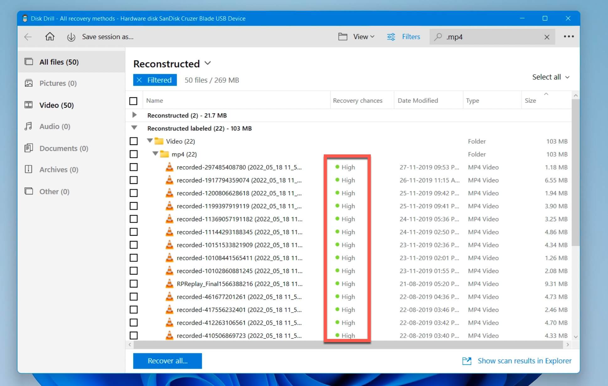 recovery chances of each file disk drill