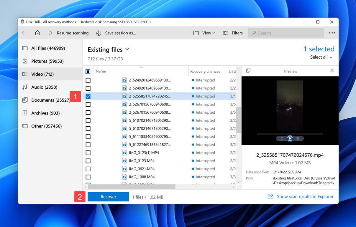 ring video disk drill recover
