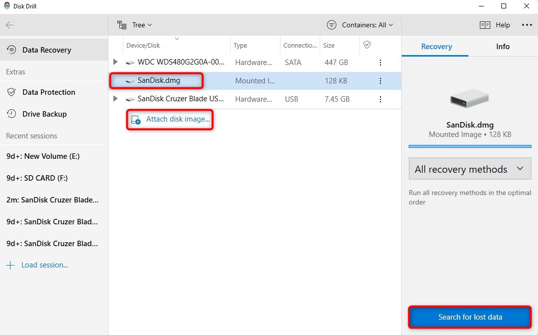 scanning the disk image in Disk Drill