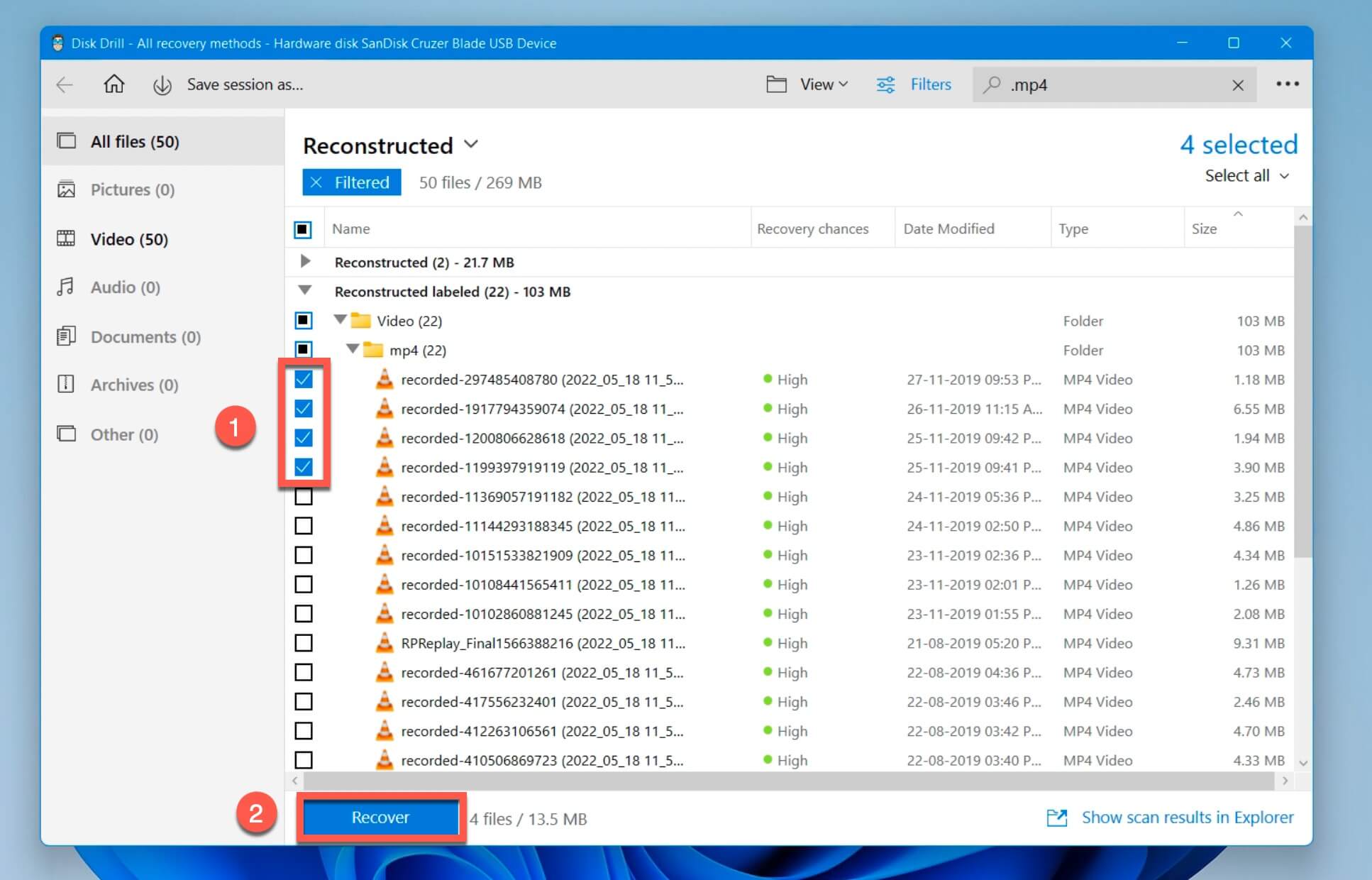 select files and click recover disk drill