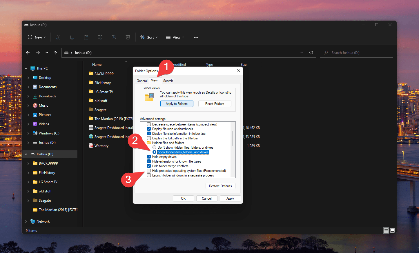 using file explorer to unhide the recycle bin