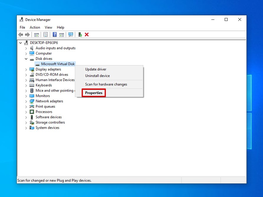 Opening the USB properties.