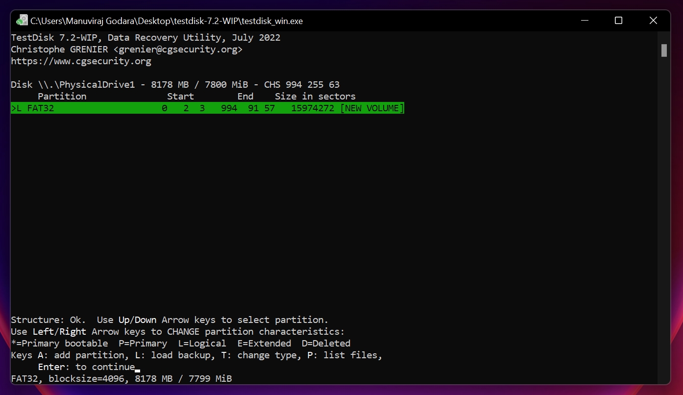 View recoverable files option in TestDisk