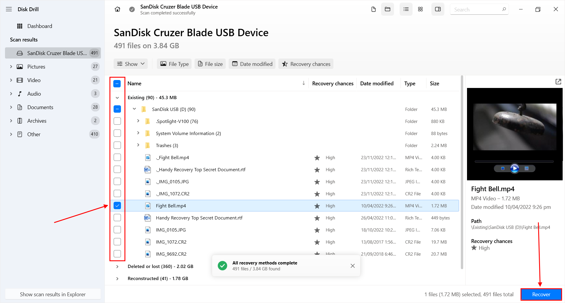 file selection window in Disk Drill