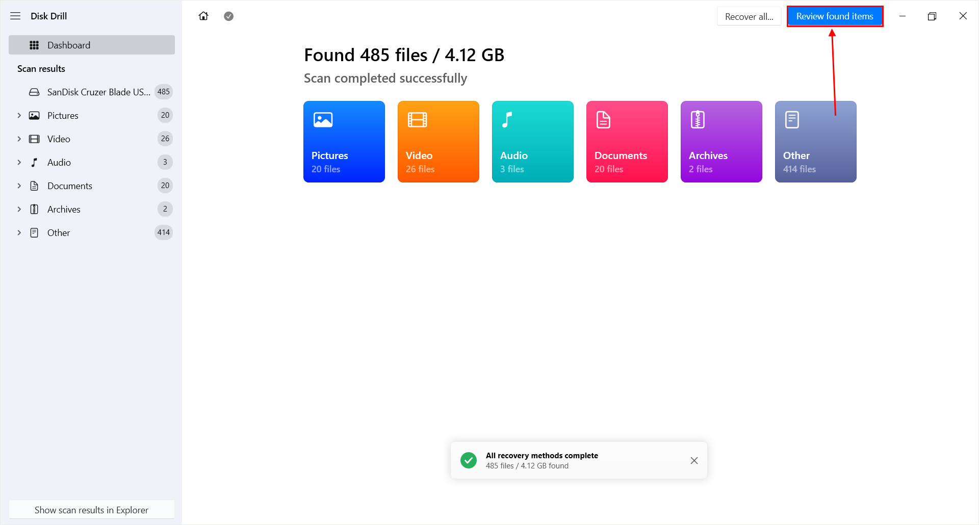 scan results in disk drill