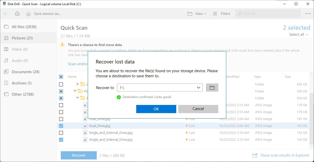 Disk Drill Select Destination