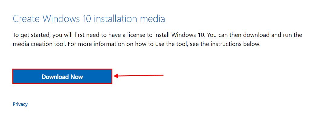 Download button in Microsoft's official website