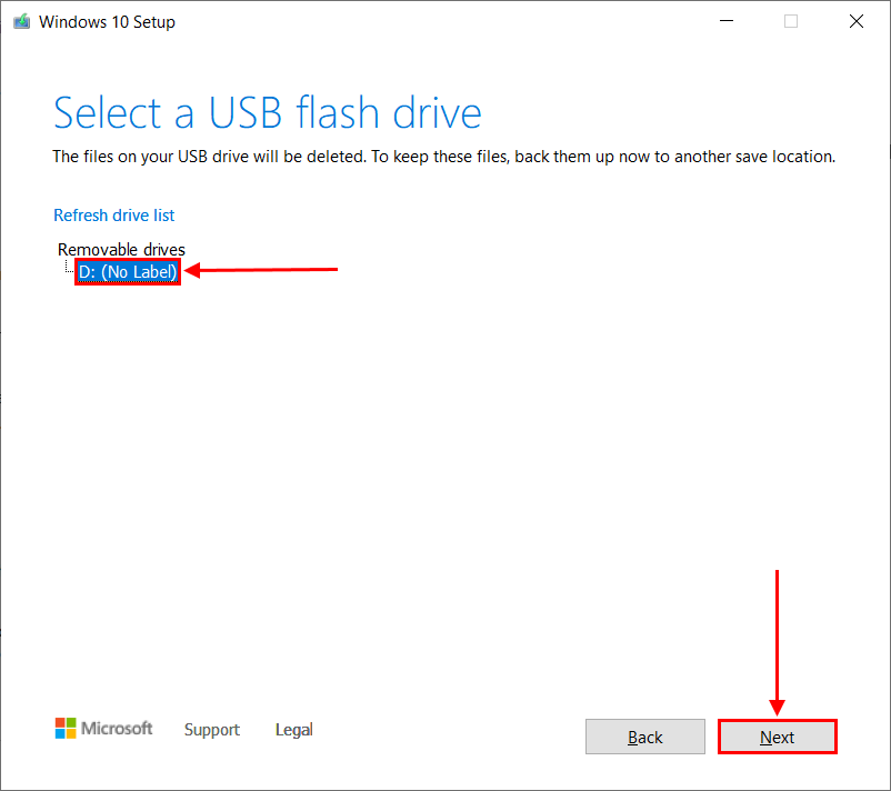 drive selection window in Windows installation media