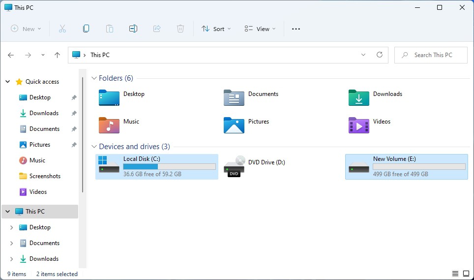 Two Drives in Windows 10 File Explorer