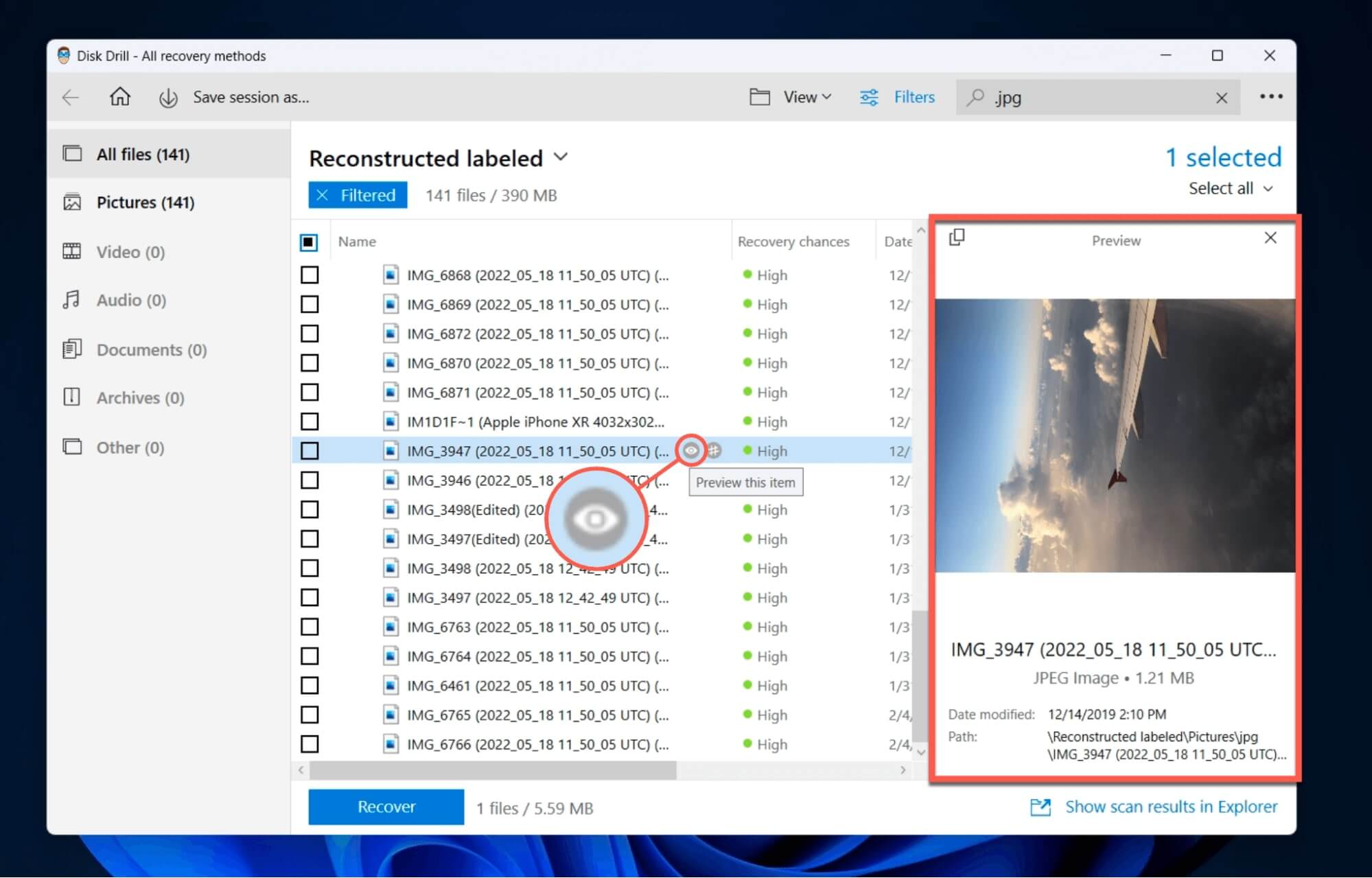 preview files using disk drill