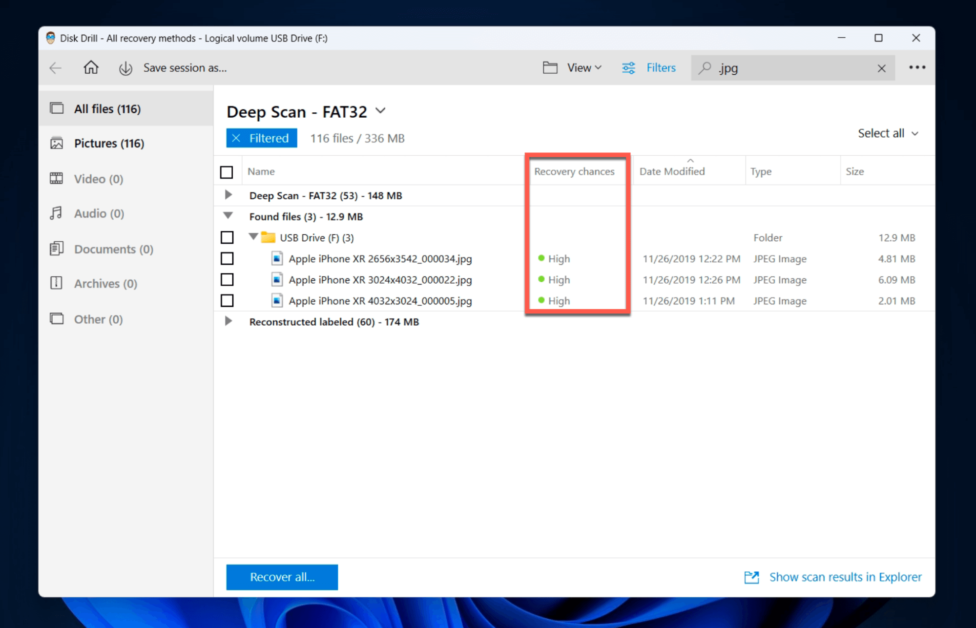 Recovery Chances of Files