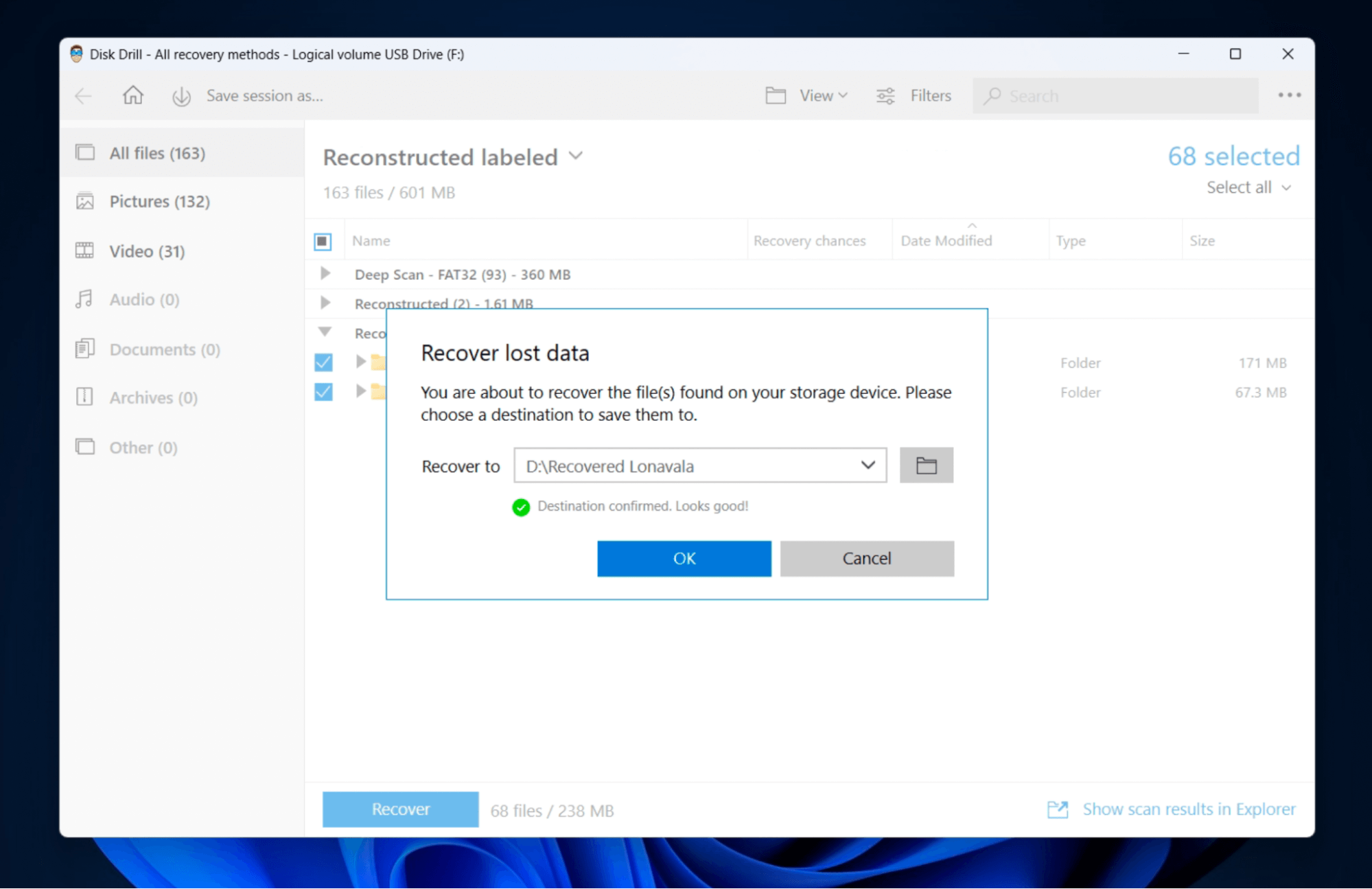 Select Destination for Recovered Files