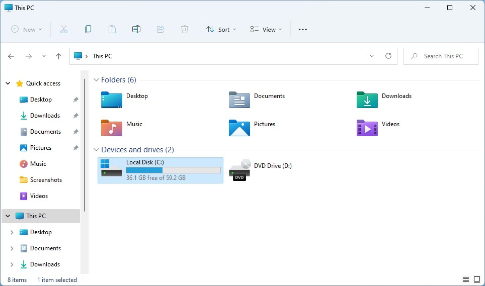 Single Drive in Windows 10 File Explorer