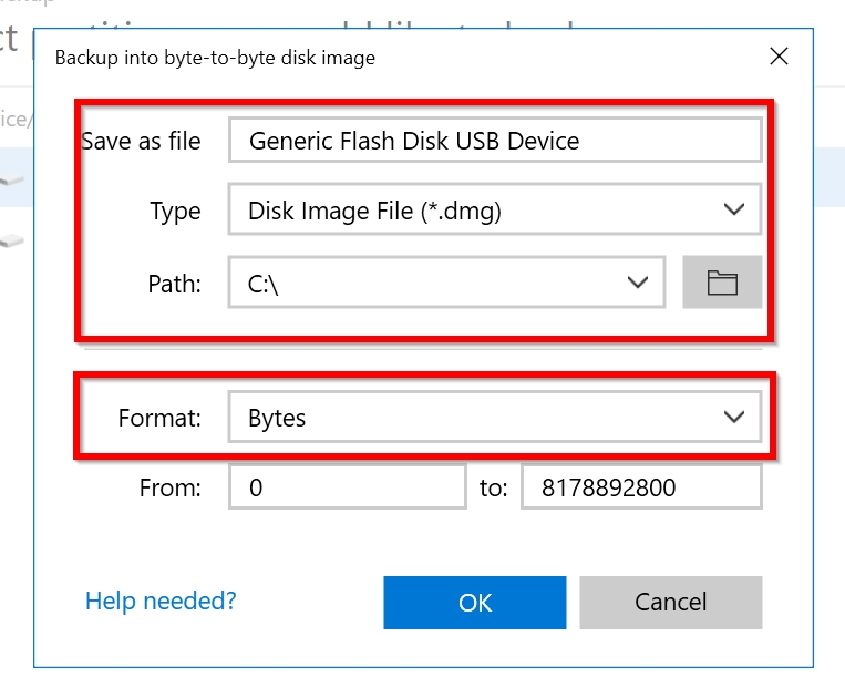 Byte-to-byte backup parameters.