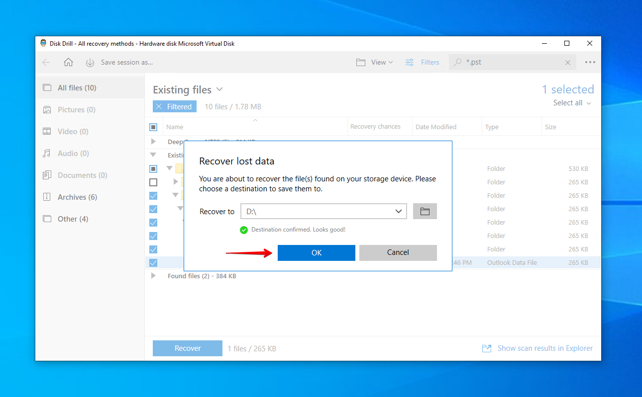 Confirm Disk Drill recovery.