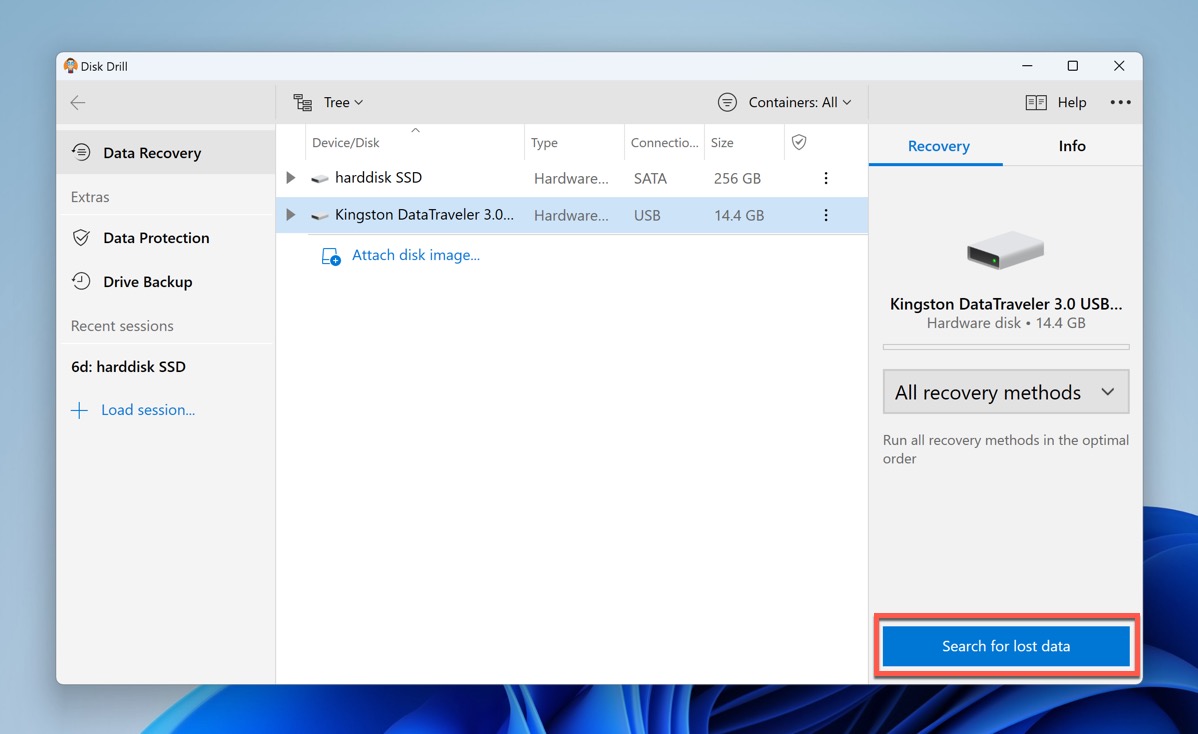 disk drill search for lost data