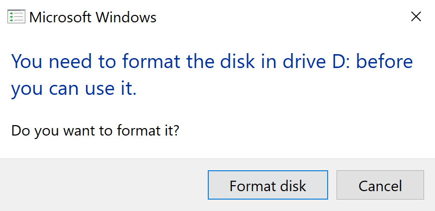 format disk in drive message