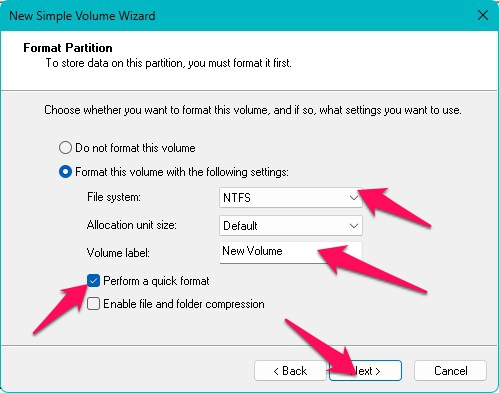 format settings