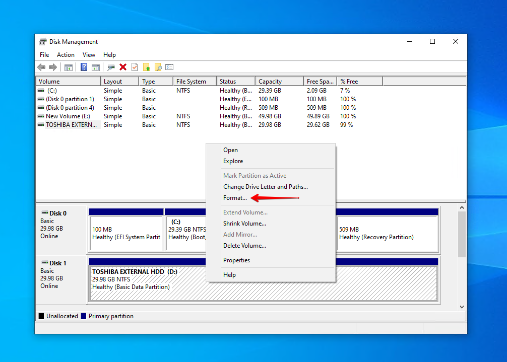 Formatting the Toshiba partition.