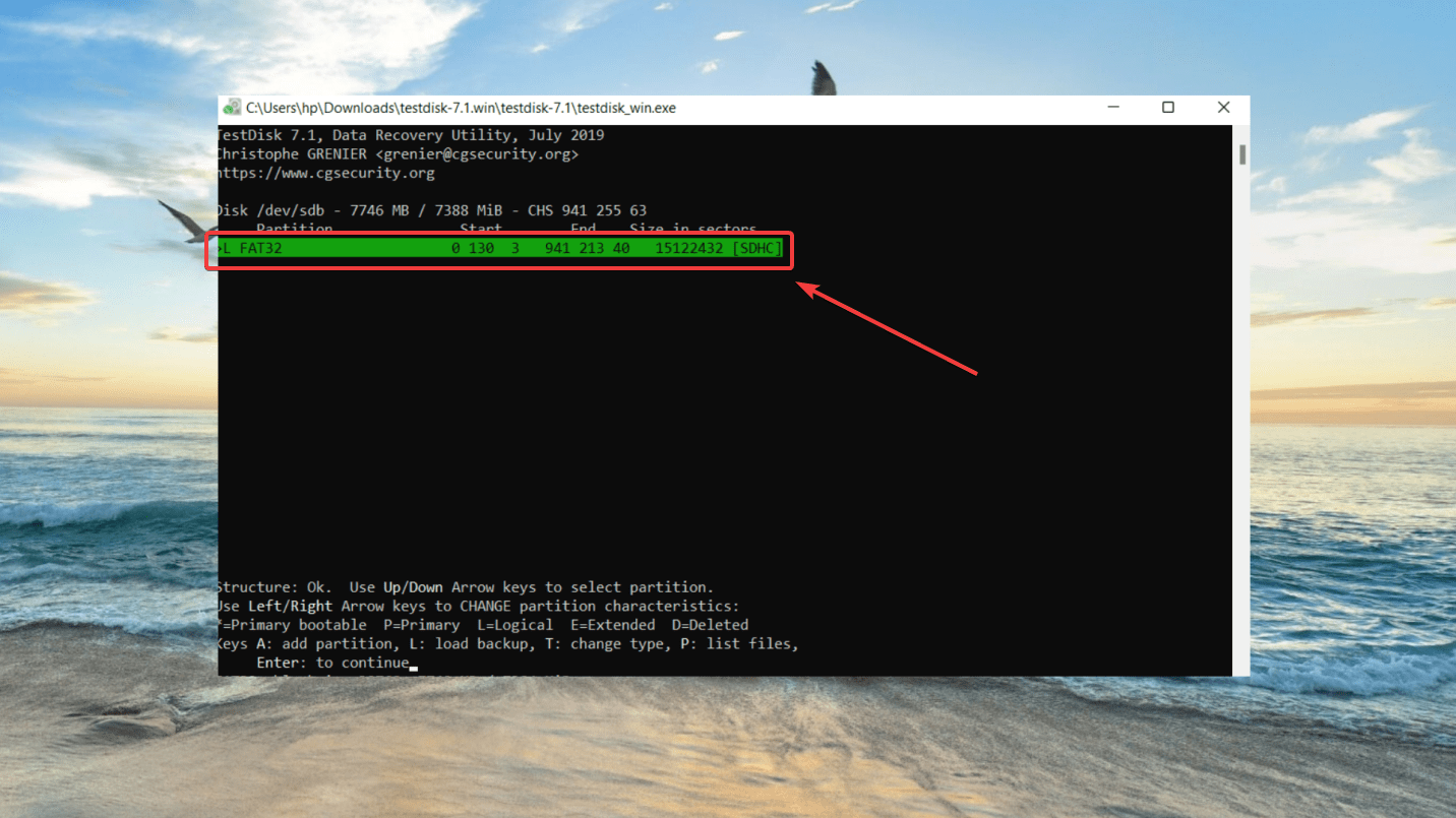 recovering partition on testdisk