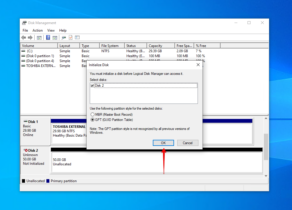 Choosing a partition style.