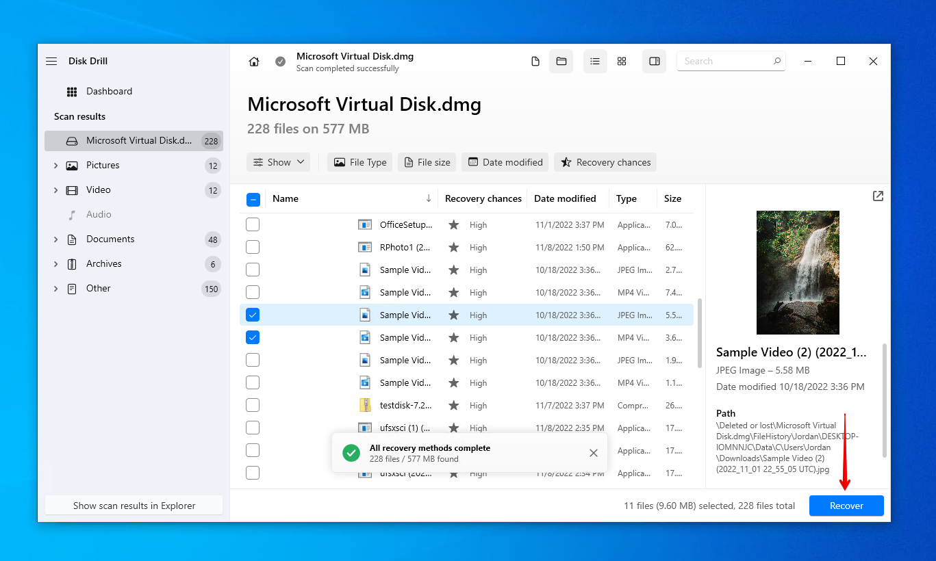 Recovering the files with Disk Drill.