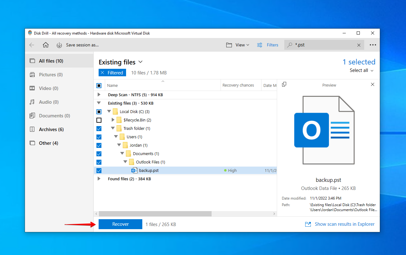 Recovering the PST file.