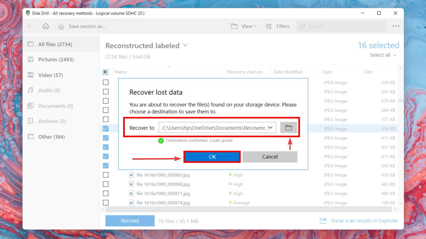 selecting destination for saving recovered data