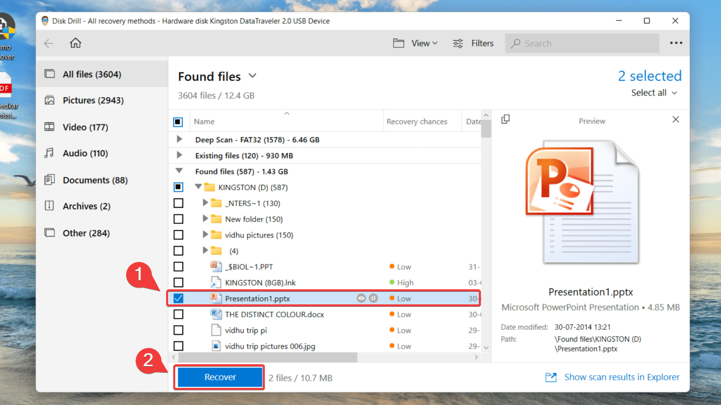 selecting files for data recovery