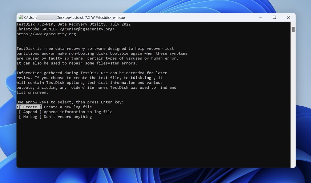 testdisk new log file windows