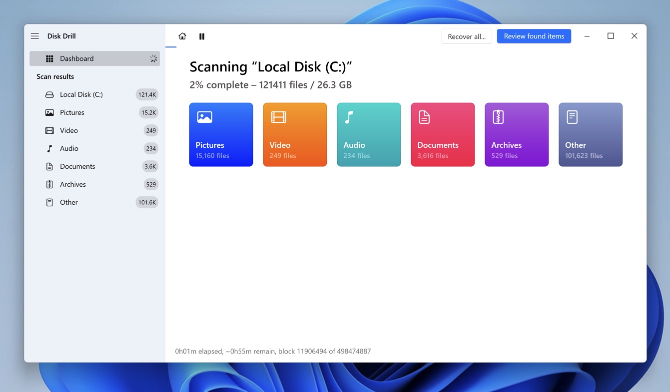 disk drill scanning progress