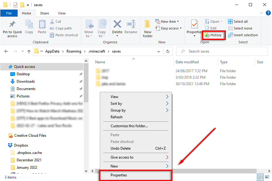 accessing the save folder properties